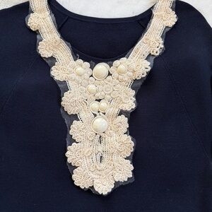 Vintage Ivory Lace Applique Bib Collar Pearl Beaded Mid Century Couture